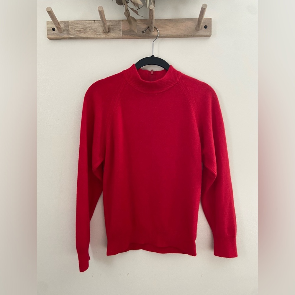 VINTAGE Lord & Taylor Red Mock Neck Sweater - Size Small Petite